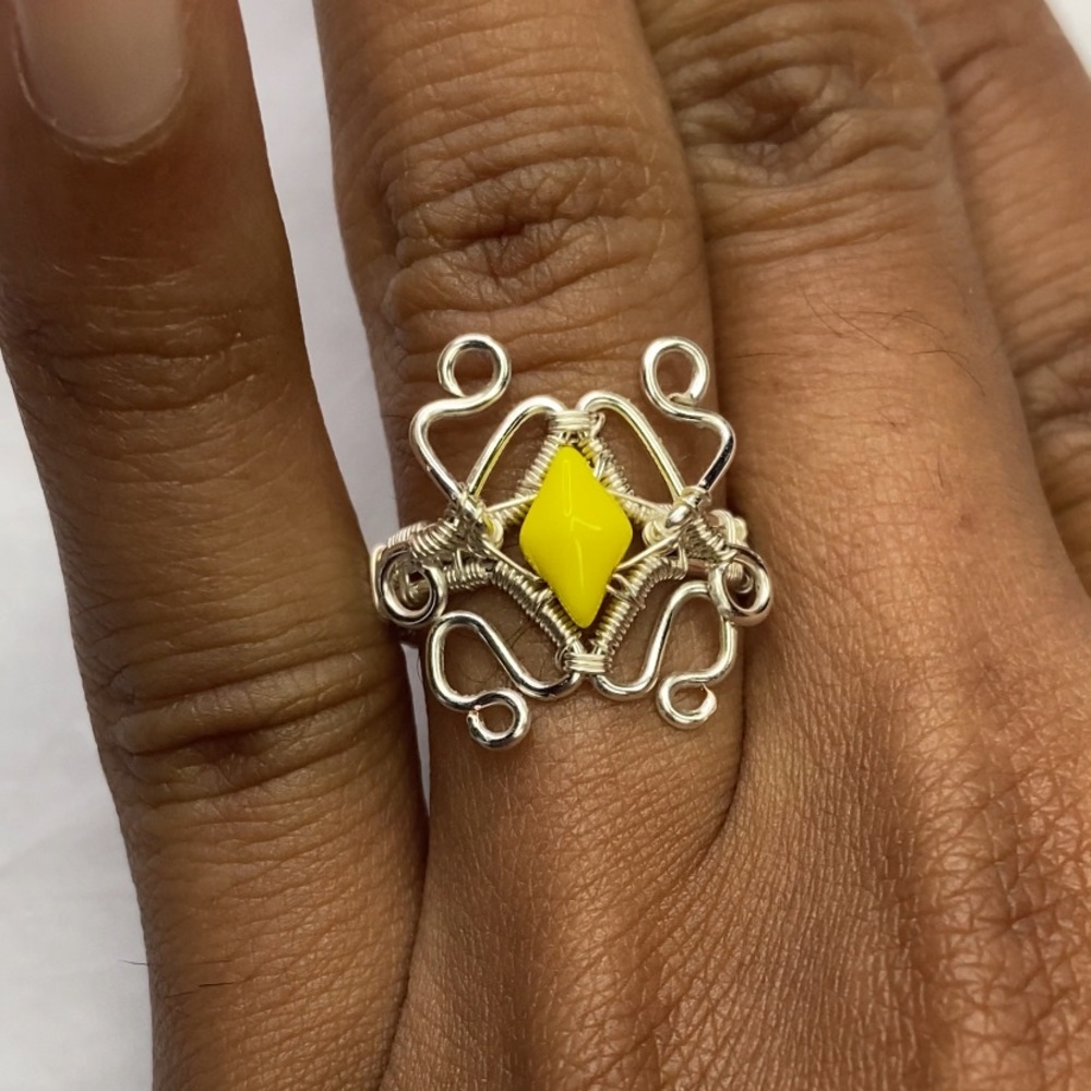 Vintage-Inspired Silver and Yellow Gemstone Ring